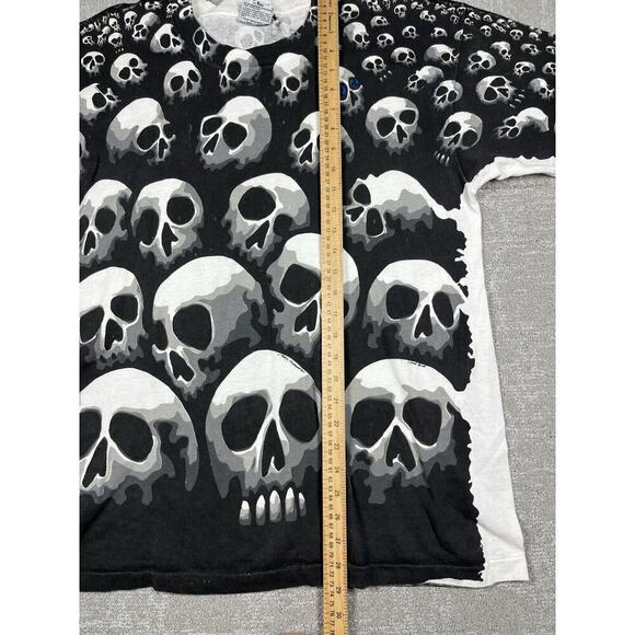 Vintage 1992 Liquid Blue All Over Print Skull T Shirt Single Stitch Mens Large - Picture 5 of 7